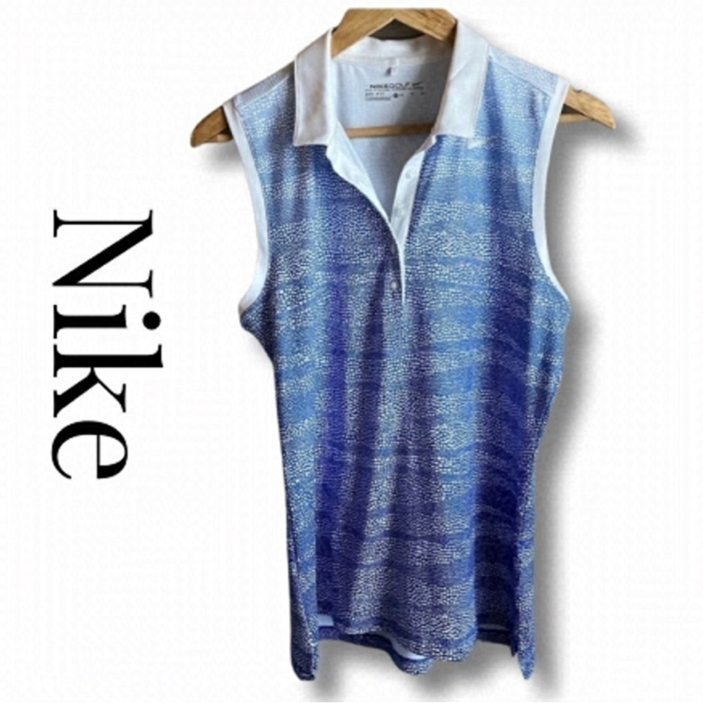 New Nike Golf Sleeveless Collared Tank Top Blue Ombré Pattern Medium Dri-Fit